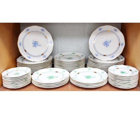 A Herend Porcelain Part Dinner Service, comprising: 18 Dinner Plates, 18 Dessert Plates and 19 Side Plates decorated in green