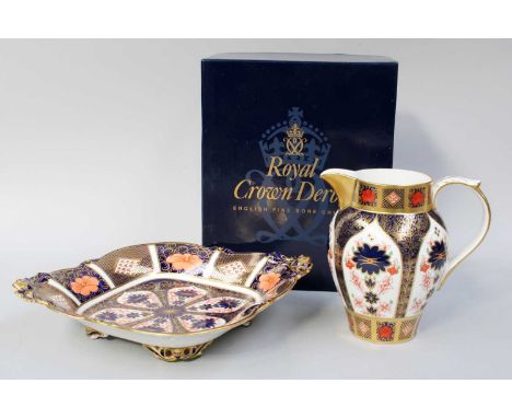  A Royal Crown Derby Imari Lonzenge Shaped Dish, 29cm; together with A Royal Crown Derby Old Imari jug, 17cmBoth of first qua