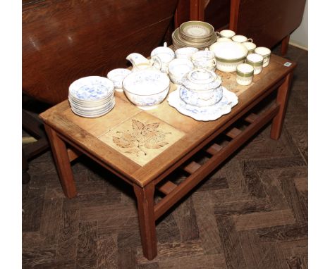 2 tier teak tile top coffee table