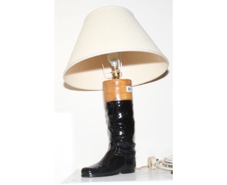 Riding boot style table lamp with shade 