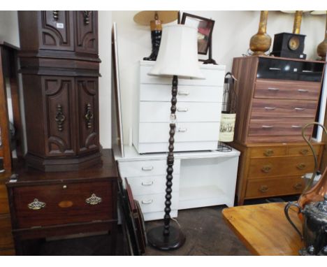 Bobbin turned standard lamp with cream shade 