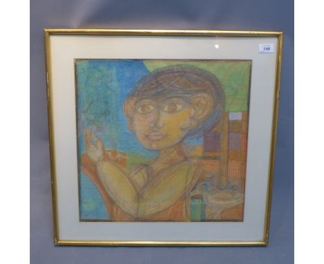 20th Century Continental School, a portrait study, crayon and pastel, initialled lower right 'BRO'. H.45cm W.45cm 