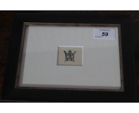 Eric Gill (1882-1940), Initial 'W', etching. H.4cm W.5cm 