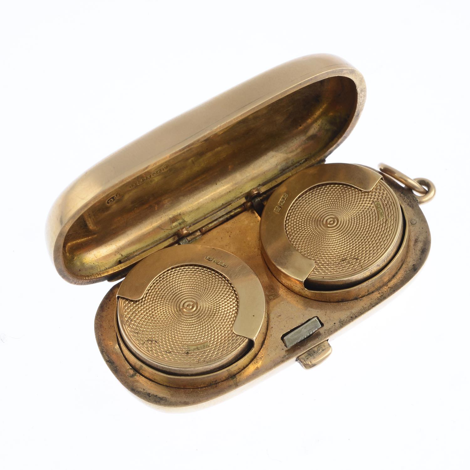 A late Victorian 15ct gold double sovereign holder. The polished case