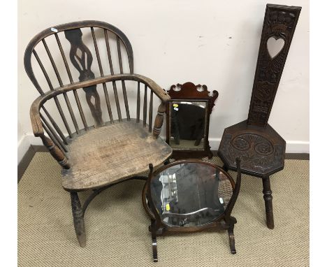 A 19th Century Thames Valley beech and ash stick back elbow chair on turned legs united by a crinoline stretcher 49 cm wide x