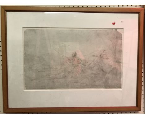 19TH CENTURY ENGLISH SCHOOL "Bear fishing", pencil and wash, unsigned, bears inscription and old Christie's lot number verso 