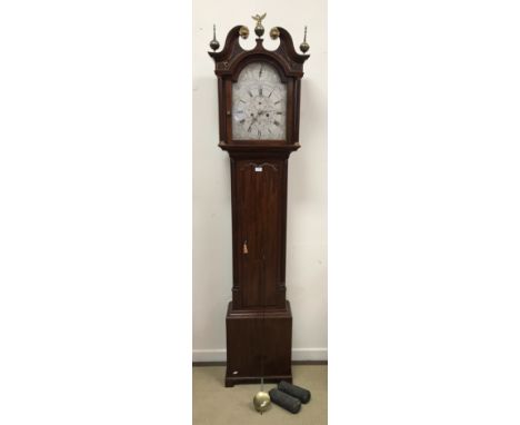 A 19th Century Scottish mahogany cased long case clock, the eight day movement with silvered arched dial, the strike silent d