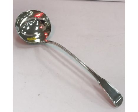 A late George III silver "Fiddle and Thread" pattern soup ladle (by Richard Crossley, London 1804), 31 cm long CONDITION REPO