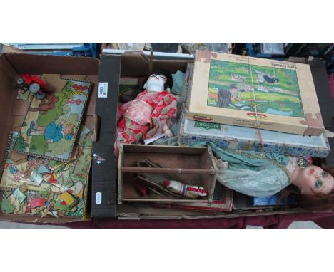 A Quantity of Vintage Toys, including dolls, boxed games, jigsaws, etc:- Two Boxes