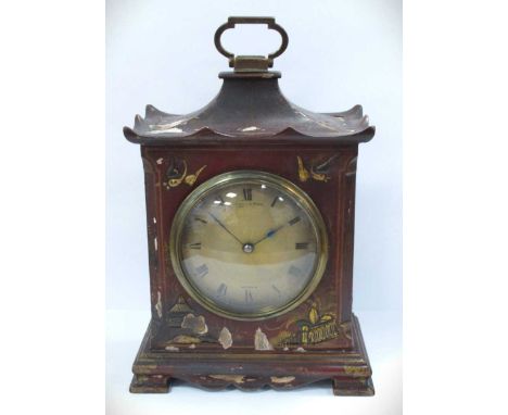 Mappin &amp; Webb carriage clock with chinoiserie lacquered casing (some loss), French movement 15.5cm w.Key turns and tickin