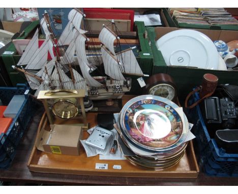 Model Ship 'Endeavor'; a smaller model of 'HMS Trusty', naval related collectors plates, London Clock Company mantel clocks, 