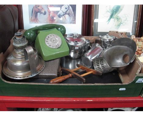 A Quantity of Miscellaneous Collectables, including a Victorian students lamp, green telephone, 1950's boxed dressing table s