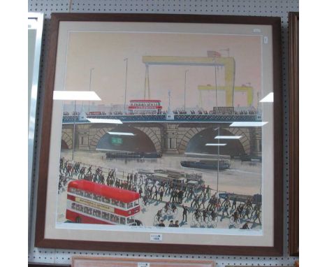 Cupar Pilson (Irish Artist) signed limited edition print 37/50 'Over the bridge - Belfast' signed bottom right, 67 x 67cm.