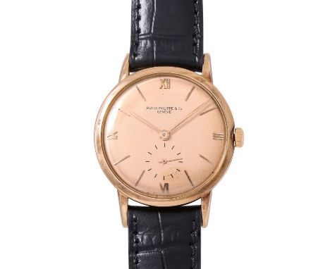 PATEK PHILIPPE Vintage Salmon Dial Armbanduhr, Ref. 1471. Mit Stammbuchauszug. Aus 1942. Roségold 18K, leichte patina, nicht 