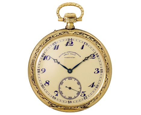 HANS WOLF Deutsche Uhrmacherschule. Antike, seltene offene Taschenuhr / Schuluhr, Glashütte i./Sa. Gold 14K, inkl. Staubdecke