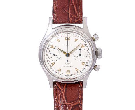 WITTNAUER Vintage Chronograph Herrenuhr, Ref. 3256. Ca. 1950er Jahre. Edelstahl, Gehäuseboden innen signiert mit Wittnauer Wa