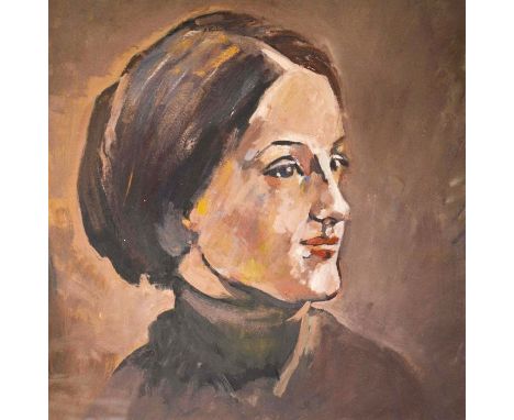 British School (20th century), Portrait of a Lady, oil on paper, unsigned, 37cm x 37cm, framed
