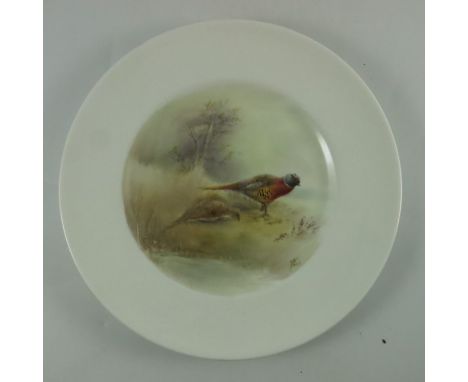 A Royal Worcester painted plate, Pheasants, signed indistinctly, 26.5cm diameter