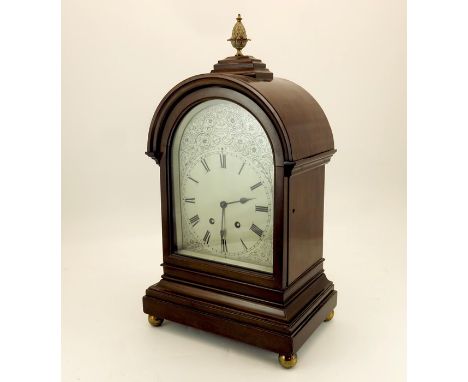 A Victorian mahogany quarter striking bracket clock, Payne and Co., circa 1840, domed with 7 inch silvered dial, etched with 