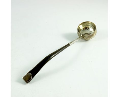A George III Scottish silver and horn toddy ladle, steambent handle and ovoid bowl, 14.5cm long
