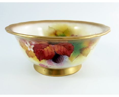 Kitty Blake for Royal Worcester, a bramble painted bowl, 1932, footed form with everted rim, decorated inside and out, highli