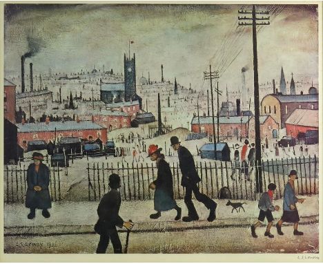 † Laurence Stephen Lowry RA (1887-1976), View of a Town, offset lithograph printed in colours, Fine Art Trade Guild blindstam