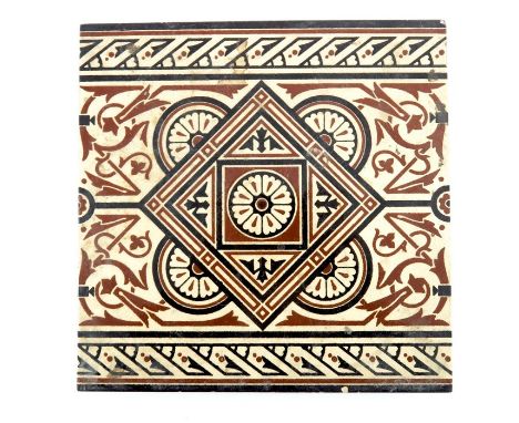 Christopher Dresser for Minton, an Aesthetic Movement tile, printed geometric zoomorphic and foliate design, 20.5cm square