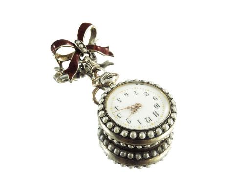 An Enamel and Pearl Open Face Pocket Watch/Brooch, circa 19th century, with crown wind and pin set cylinder movement, the cir