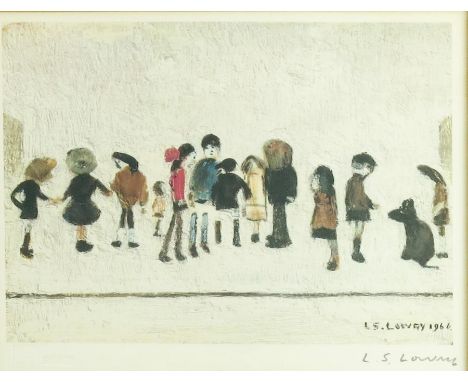 † Laurence Stephen Lowry RA (1887-1976), Group of Children, and Three Sketches, offset lithograph printed in colours, Fine Ar