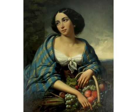 Attributed to Franz Xaver Winterhalter (1805-1873), Portrait of a Woman with Basket of Fruit, oil on canvas, 92cm x 70cm, fra