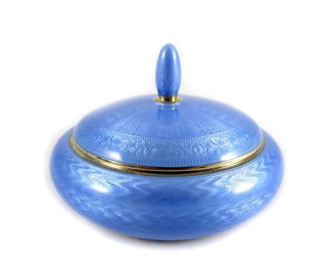 David Andersen, a Norwegian silver gilt and enamelled box and cover, squat ovoid form, decorated throughout with blue guilloc