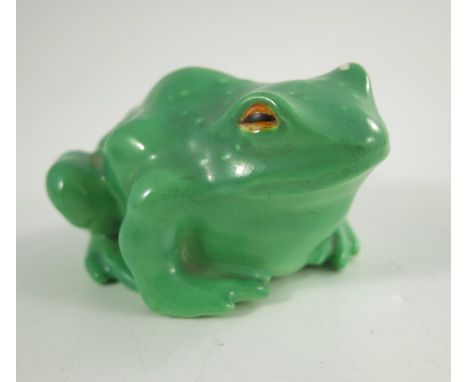 A Royal Worcester Netsuke figure of a green frog, 1913, printed marks, 8cm long