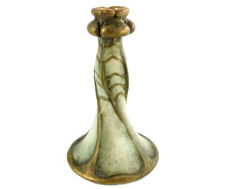 Riessner, Stellmacher &amp; Kessel, an Amphora Secessionist candlestick, naturalistically modelled foliate form, highlighted 