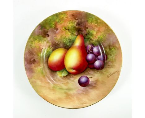 E Townsend for Royal Worcester, a fruit painted plate, 1940, pears and grapes, signed, puce marks, 15.5cm diameter