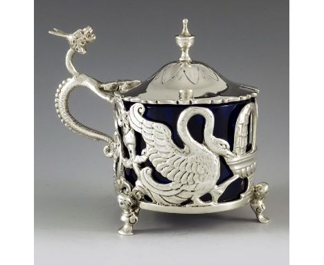 Daniel and John Wellby, London 1878, a Victorian silver mustard pot, in the Choinoiserie style, open cast foliate scroll, swa