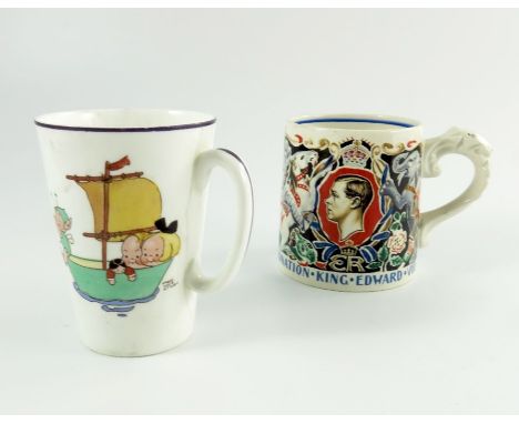 Laura Knight for Wilkinson, an Edward VIII coronation mug, together with a Mabel Lucie Attwell, Shelley mug, A Fairy Boat, 10