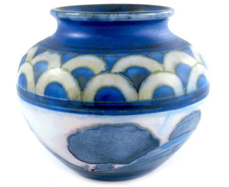 William Moorcroft, a small Dawn vase, circa 1928, with Hesperian colouring, ovoid form, impressed marks, 6.5cm high