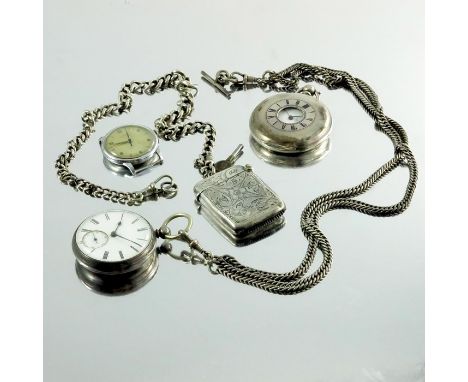 Silver including a watch chain and vesta fob, half hunter pocket watch, stainless steel Rotary wristwatch, plated chain etc.