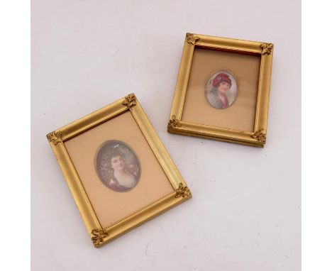 Leslie Johnson for Royal Doulton, a pair of painted portrait plaques, of a French reolutionary and aristocrat, signed, 6cm x 