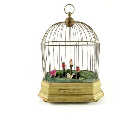 A French clockwork automaton, in the form of a bird cage with three birds, 39cm high