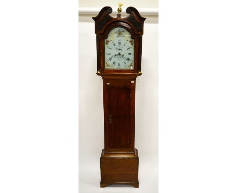 A George III oak longcase clock, William Gardner of Penrith, 8 day movement, the 12 inch dial within a classical case of bras