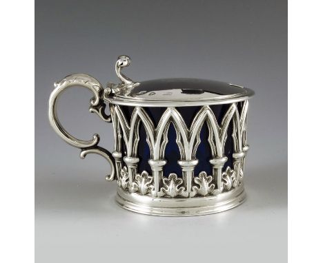 Henry Wilkinson and Co., Sheffield 1837, a William IV/Victorian silver mustard pot, cylindrical form, die stamped in the Goth