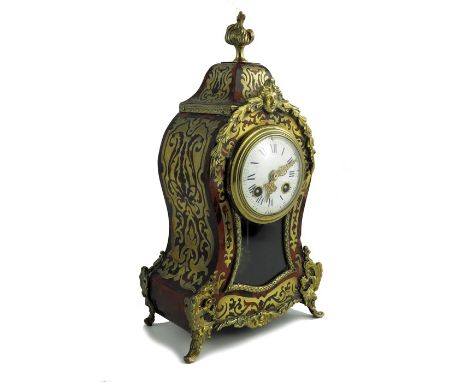 A 19th century French Boulle work and ormolu mounted clock, bombe form, the 3.5 inch white enamelled dial with Roman numerals