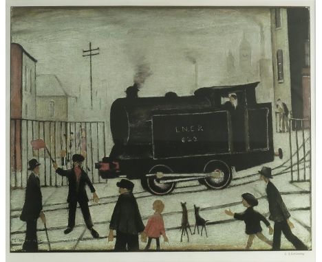 † Laurence Stephen Lowry RA (1887-1976), Level Crossing, offset lithograph printed in colours, 1973, Fine Art Trade Guild bli
