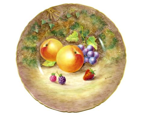 M Tandy for Royal Worcester, a fruit painted plate, decorated with apples, grapes and strawberry, black mark, 20cm diameter