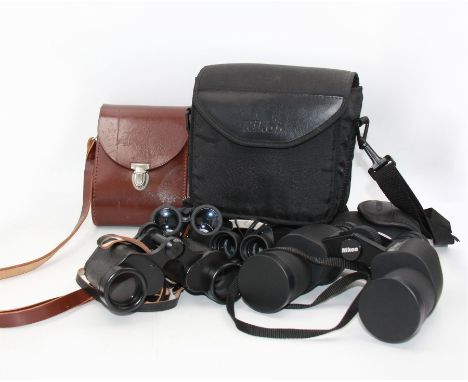Four pairs of binoculars, to include Carl Zeiss Jena Jenoptem 8x30W serial no. 3750814, Nikon Sporting II 8x40 serial no. 604