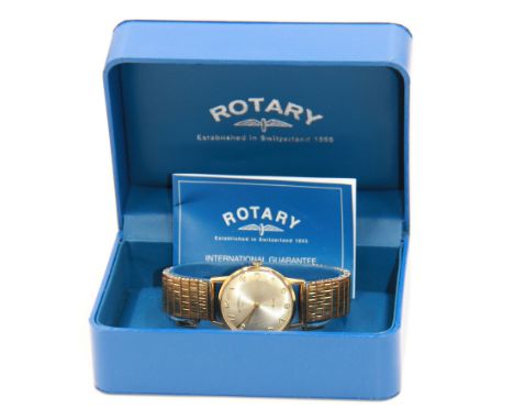 Rotary gentleman's 9ct gold manual wind wristwatch, Birmingham 1963, on expanding gilt strap, boxedCondition Report:Back case