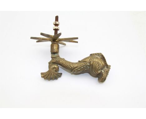 Brass door knocker, in the form of a dolphin with a Maltese cross terminal, stamped Gutajar Works Malta