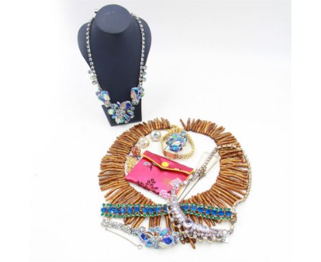 Silver-gilt and enamel life guard brooch, hallmarked, costume jewellery, to include matching floral bracelet, clip on earring