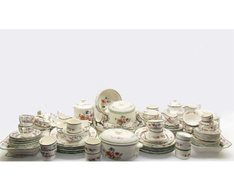 Large collection of Spode Chinese Rose pattern tea and dinner wares, including tureens, dinner plates, side plates, coffee po